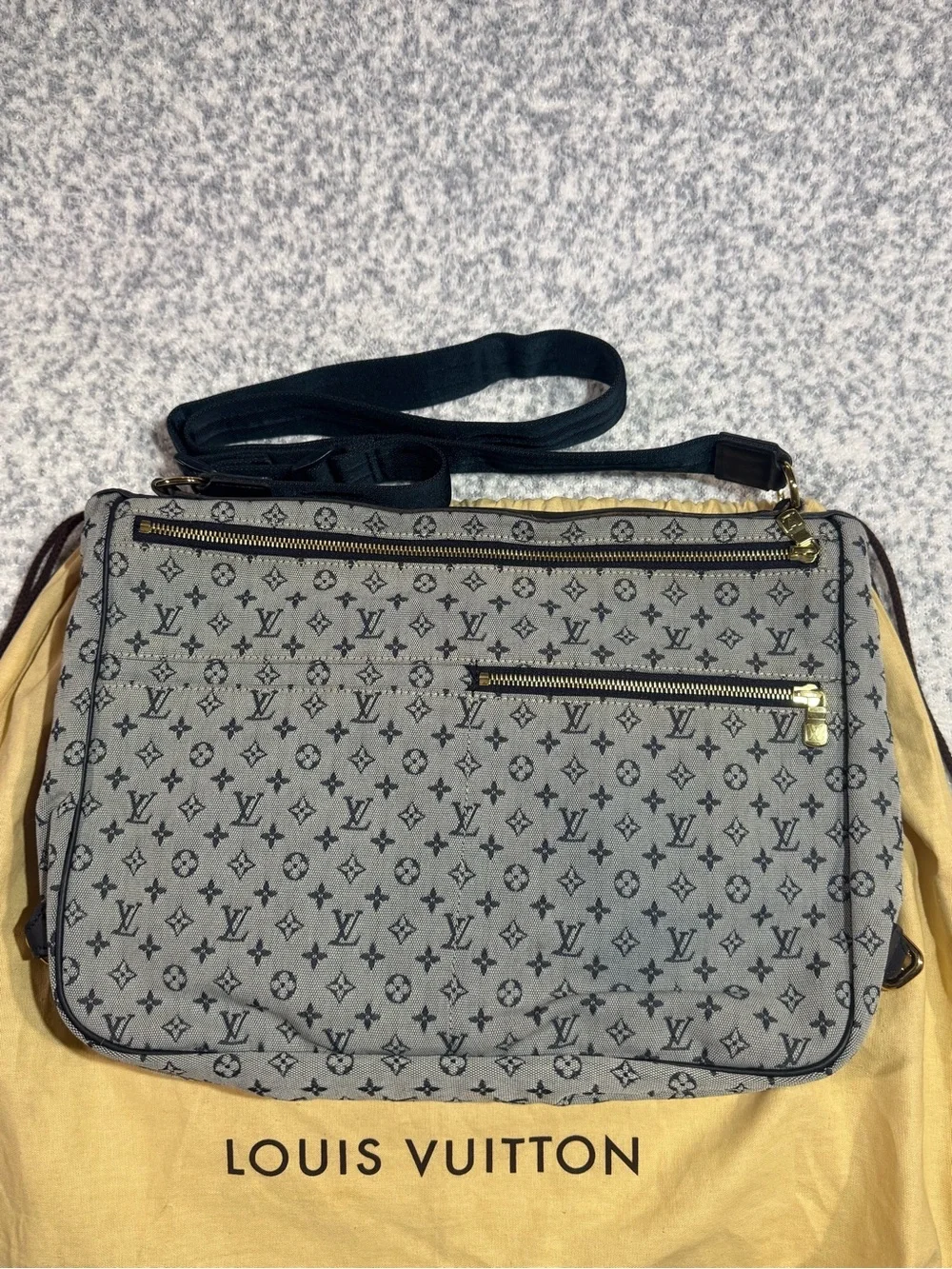 Louis Vuitton Gray Monogram Messenger with Black Straps
